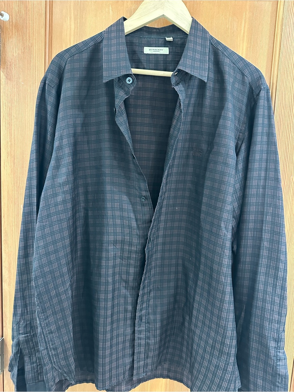 Burberry Men's Dark Navy Plaid Button-Down Shirt